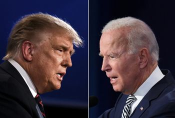 Then US president Donald Trump (L) and then Democratic presidential candidate Joe Biden squaring off during the first presidential debate in Cleveland, Ohio on September 29, 2020.