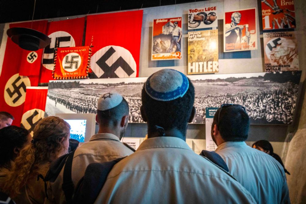 Visitors are seen at the Yad Vashem Holocaust Memorial museum in Jerusalem on April 26, 2022, ahead of Israeli Holocaust Remembrance Day.